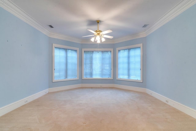 3899 W Millers Bridge Rd, Tallahassee, FL 32312 - spare room featuring crown molding, light carpet, a ceiling fan, and plenty of natural light