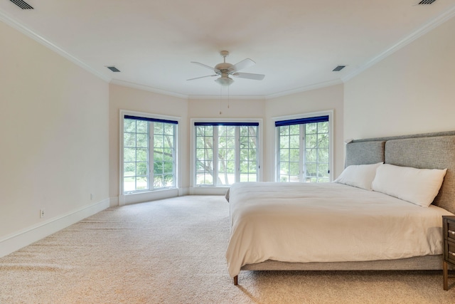 3899 W Millers Bridge Rd, Tallahassee, FL 32312 - bedroom with carpet floors, multiple windows, crown molding, and a ceiling fan
