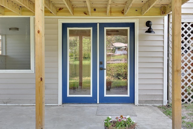 doorway to property featuring french doors