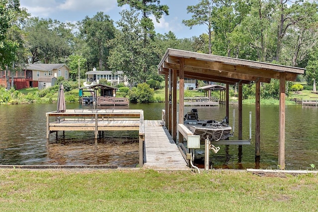 dock area with a water view