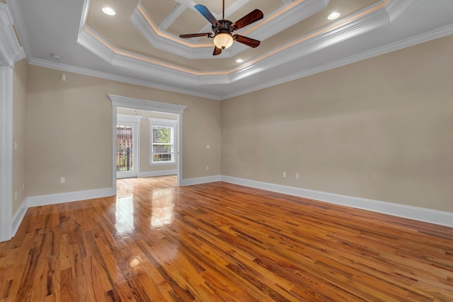 unfurnished room featuring a raised ceiling and crown molding