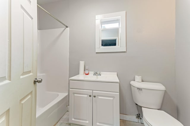full bath featuring toilet, shower / bathing tub combination, and vanity