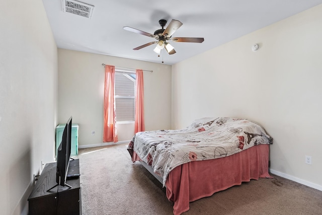 bedroom featuring carpet floors and ceiling fan