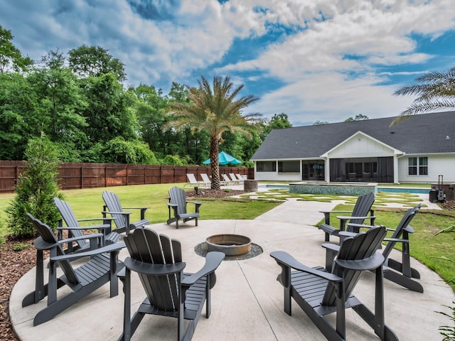 195 Coe Landing Rd, Tallahassee, FL 32310 - view of patio / terrace featuring fence, a fenced in pool, and an outdoor fire pit
