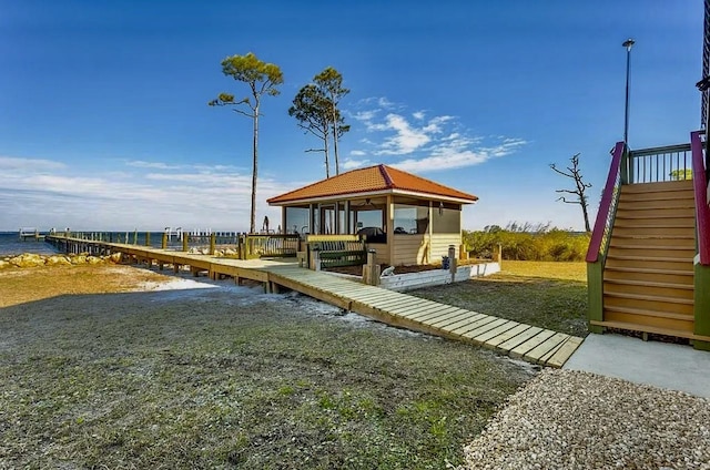 view of dock featuring a water view