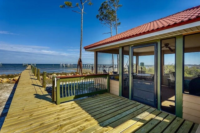 deck with a water view