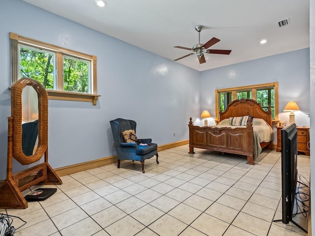 881 Hickory Hammock Rd, Carrabelle, FL 32322 - bedroom featuring recessed lighting, a ceiling fan, light tile patterned flooring, and baseboards