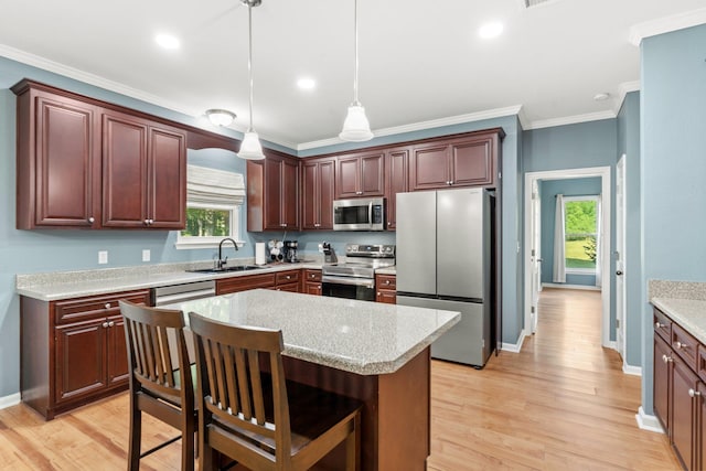 1094 Paul Thompson Rd, Monticello, FL 32344 - kitchen with stainless steel appliances, a sink, light wood-style floors, crown molding, and healthy amount of natural light