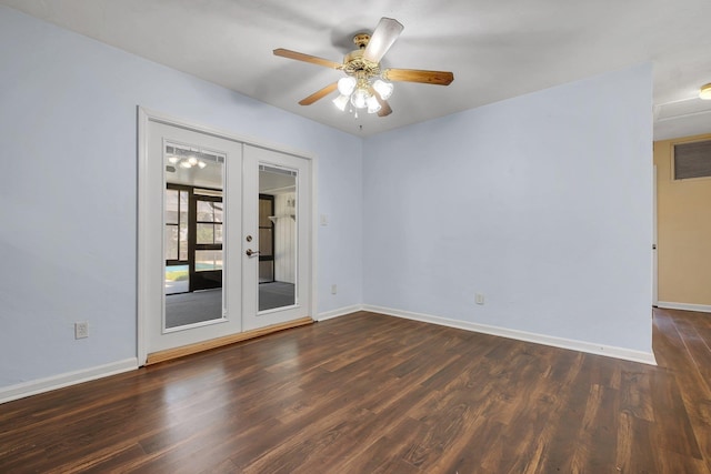 4054 Mcleod Dr, Tallahassee, FL 32303 - unfurnished room with french doors, dark wood-type flooring, and ceiling fan