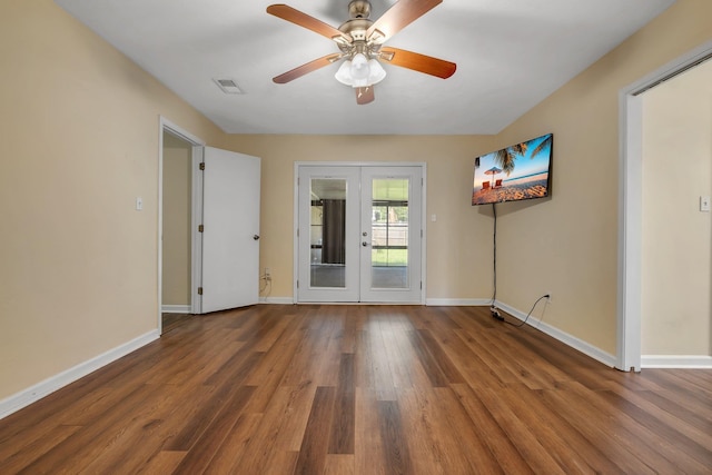 4054 Mcleod Dr, Tallahassee, FL 32303 - empty room featuring french doors, wood finished floors, and ceiling fan