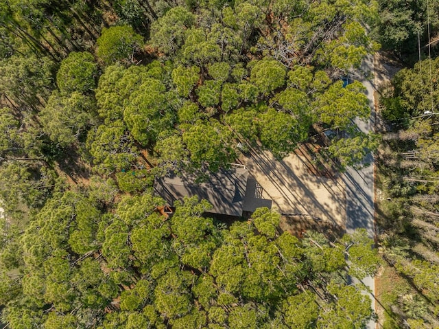birds eye view of property featuring a forest view