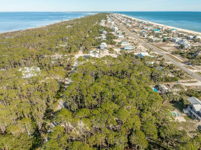 bird's eye view featuring a water view and a view of the beach