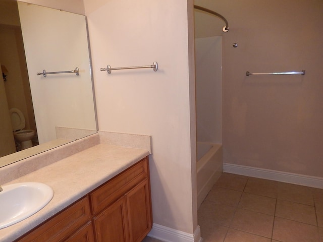 bathroom featuring tile patterned floors, vanity, and toilet