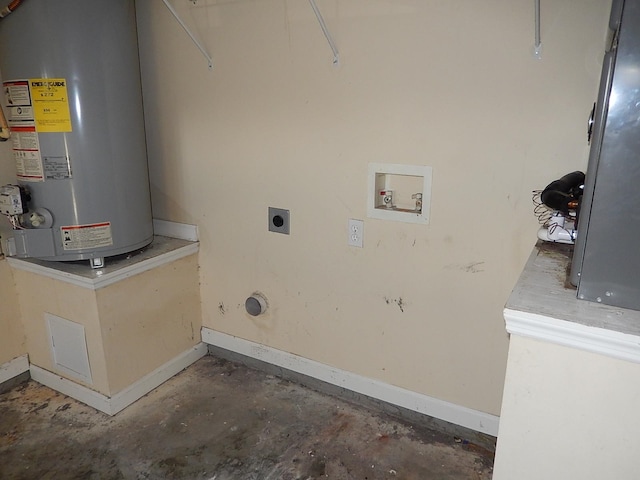 laundry room featuring electric dryer hookup, gas water heater, and hookup for a washing machine