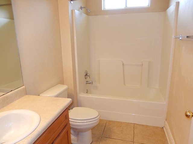 full bathroom with tile patterned floors, shower / washtub combination, vanity, and toilet