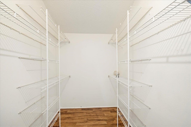 walk in closet with wood finished floors