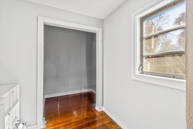 hallway featuring dark hardwood / wood-style flooring