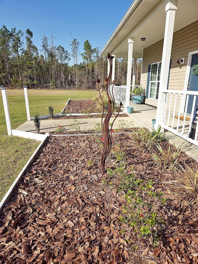 view of yard with a porch