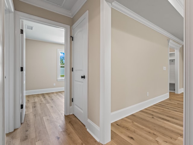 42 Duane Dr, Crawfordville, FL 32327 - hallway featuring ornamental molding and light wood-style flooring