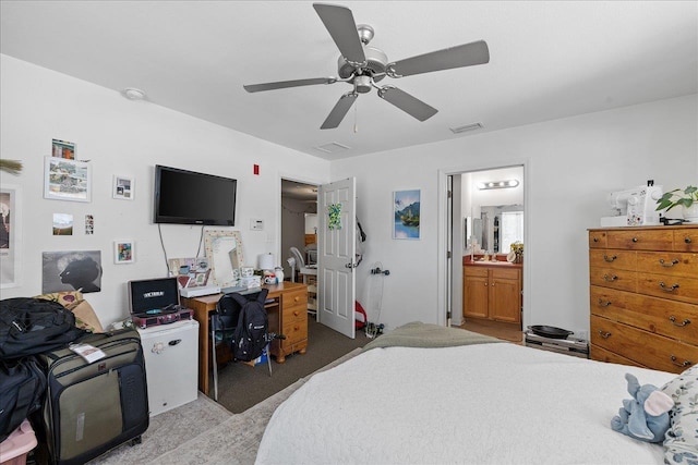 615621 N Woodward Ave -, Unit Tallahassee, FL 32304 - bedroom featuring ceiling fan, light colored carpet, and ensuite bathroom