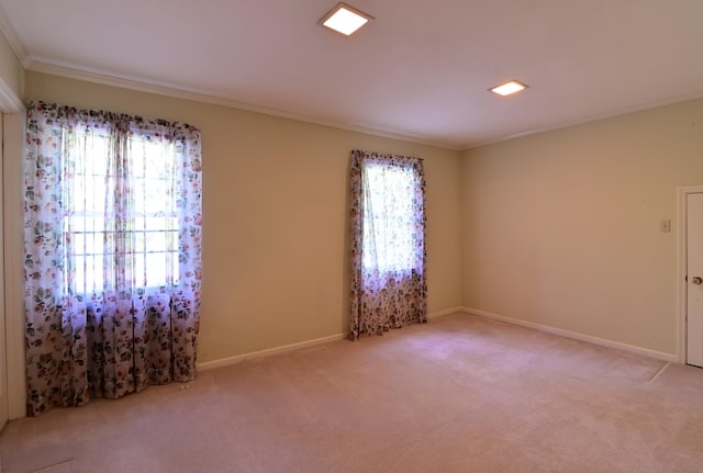 carpeted spare room featuring ornamental molding