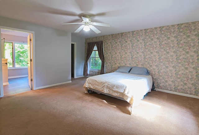 bedroom with carpet flooring and ceiling fan