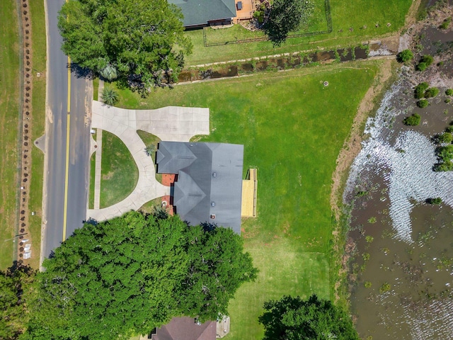 aerial view featuring a water view