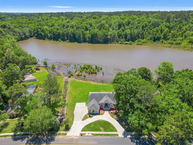 aerial view with a water view