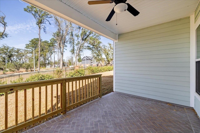 balcony with ceiling fan