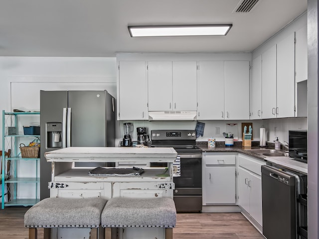 kitchen with white cabinets, sink, dark hardwood / wood-style flooring, and stainless steel appliances