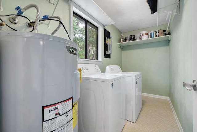 6427 Count Turf Trl, Tallahassee, FL 32309 - laundry room featuring water heater, washing machine and clothes dryer, and baseboards