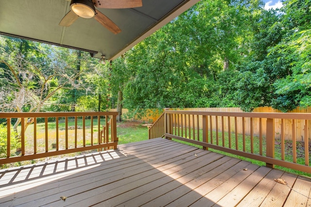 6427 Count Turf Trl, Tallahassee, FL 32309 - wooden deck with a ceiling fan and view of wooded area