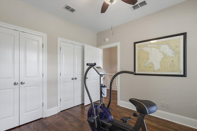 2642 Opequon Bnd, Tallahassee, FL 32312 - exercise area with a ceiling fan and dark wood-style floors