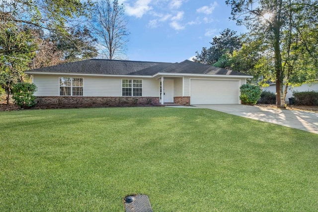 single story home with a front lawn and a garage