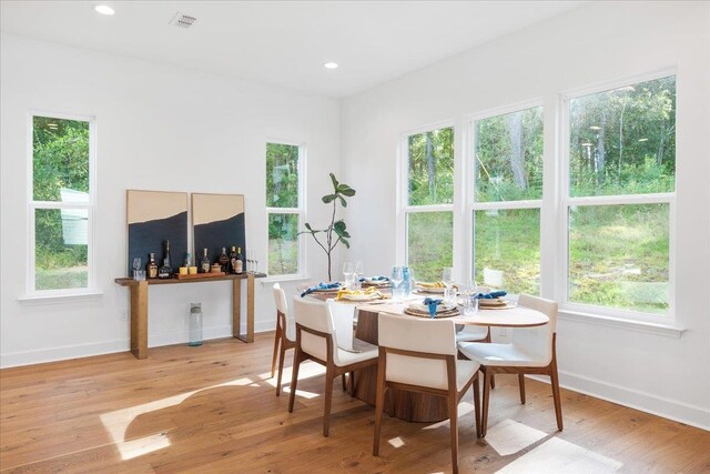 dining room with a wealth of natural light and light hardwood / wood-style floors