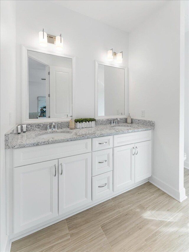 bathroom featuring hardwood / wood-style floors and vanity