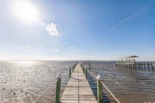 view of dock featuring a water view