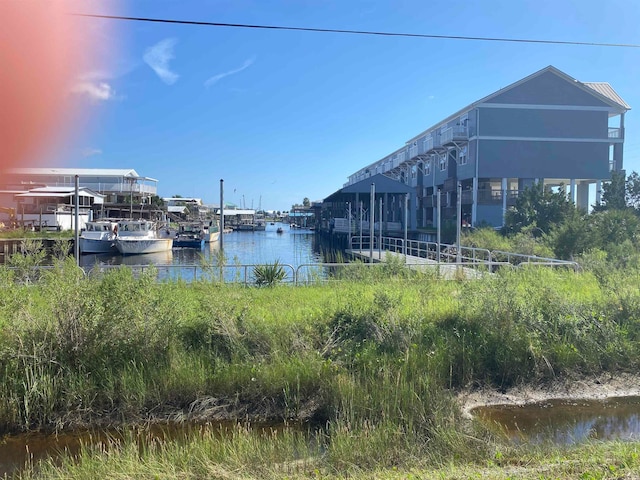 view of dock with a water view