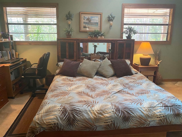 carpeted bedroom with multiple windows