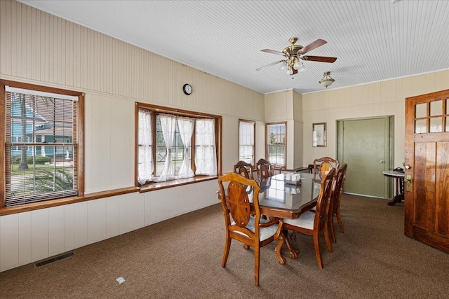 315 W Green St, Perry, FL 32347 - dining space with carpet flooring, ceiling fan, and ornamental molding