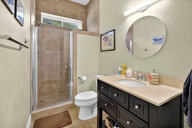 459 Oakwood Trl, Crawfordville, FL 32327 - full bathroom featuring vanity, a stall shower, tile patterned flooring, and a textured wall
