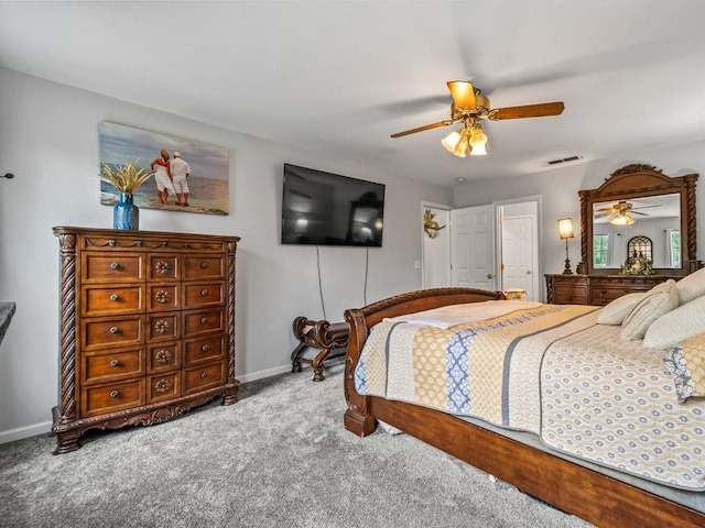 bedroom featuring ceiling fan and carpet flooring