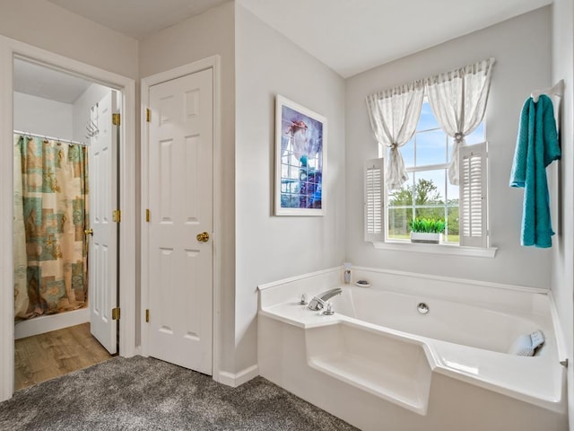 bathroom with plus walk in shower