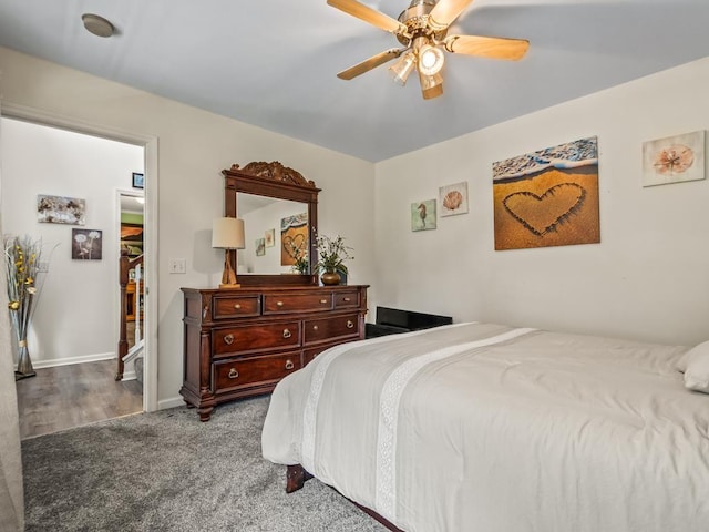 bedroom with carpet floors and ceiling fan