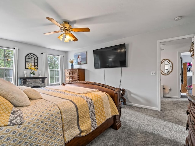 bedroom featuring carpet and ceiling fan