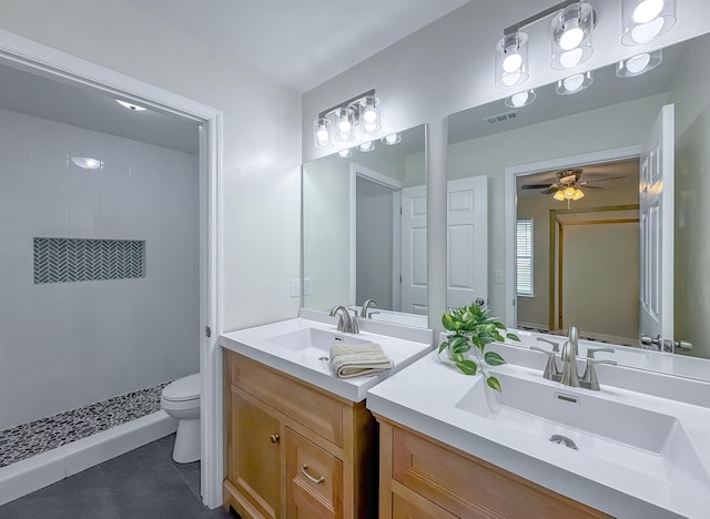 804 Medical Commons Ct, Tallahassee, FL 32310 - full bathroom with toilet, vanity, walk in shower, visible vents, and ceiling fan