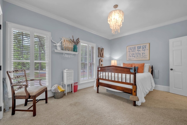 8555 Congressional Dr, Tallahassee, FL 32312 - carpeted bedroom with crown molding, a chandelier, and baseboards