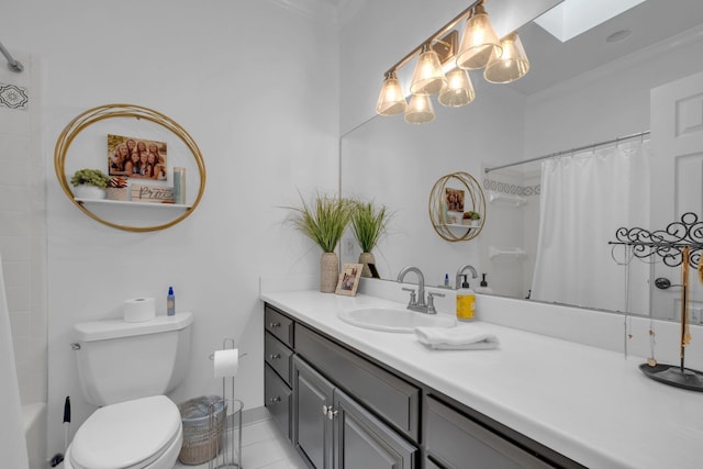 8555 Congressional Dr, Tallahassee, FL 32312 - full bath with vanity, toilet, ornamental molding, tile patterned flooring, and shower / tub combo