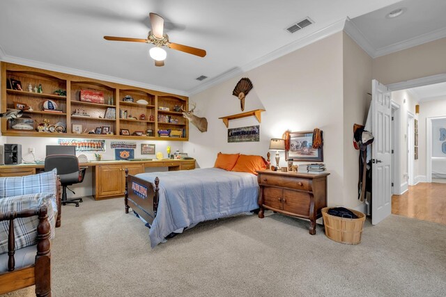 8555 Congressional Dr, Tallahassee, FL 32312 - bedroom featuring light carpet, ornamental molding, and ceiling fan