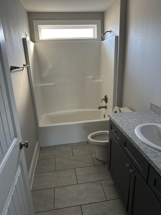 full bathroom with vanity, toilet, shower / bathtub combination, and a healthy amount of sunlight